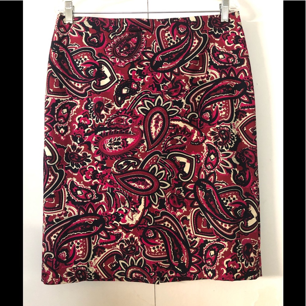 Talbots Pencil Skirt Sz 10 Maroon Magenta Paisley